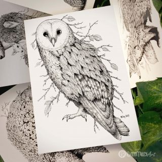 Leaf Barn Owl Postcard - Brett Miley Art