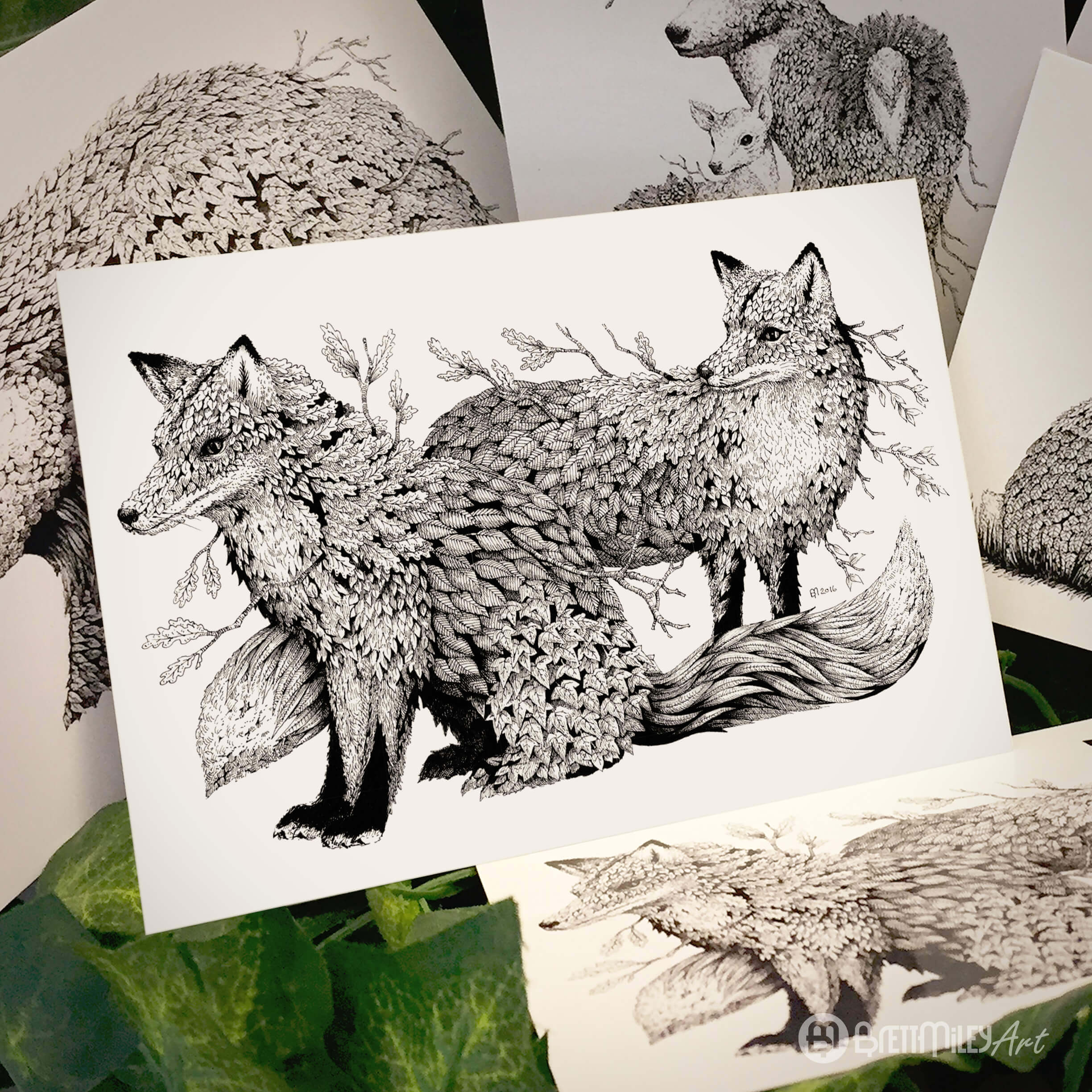 Leaf Foxes Postcard - Brett Miley Art