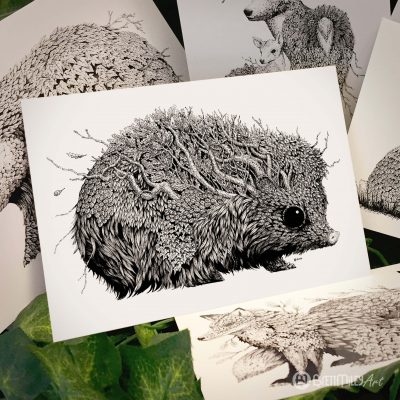 Leaf Hedgehog Postcard - Brett Miley Art