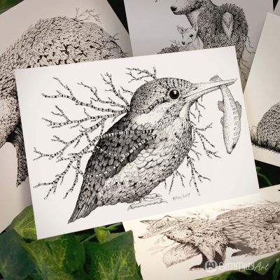 Leaf Kingfisher Postcard - Brett Miley Art