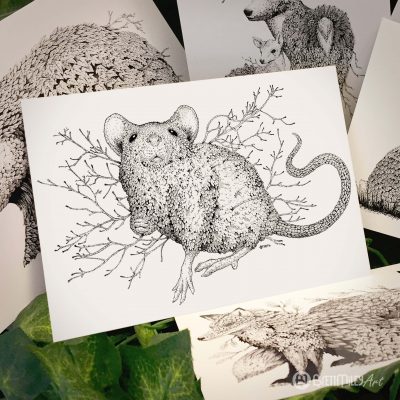 Leaf Mouse Postcard - Brett Miley Art