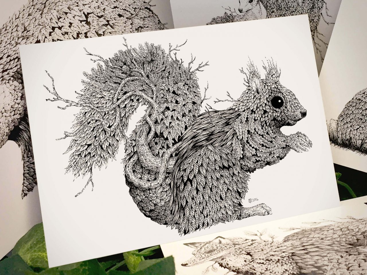 Leaf Squirrel Postcard - Brett Miley Art