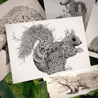 Leaf Squirrel Postcard - Brett Miley Art