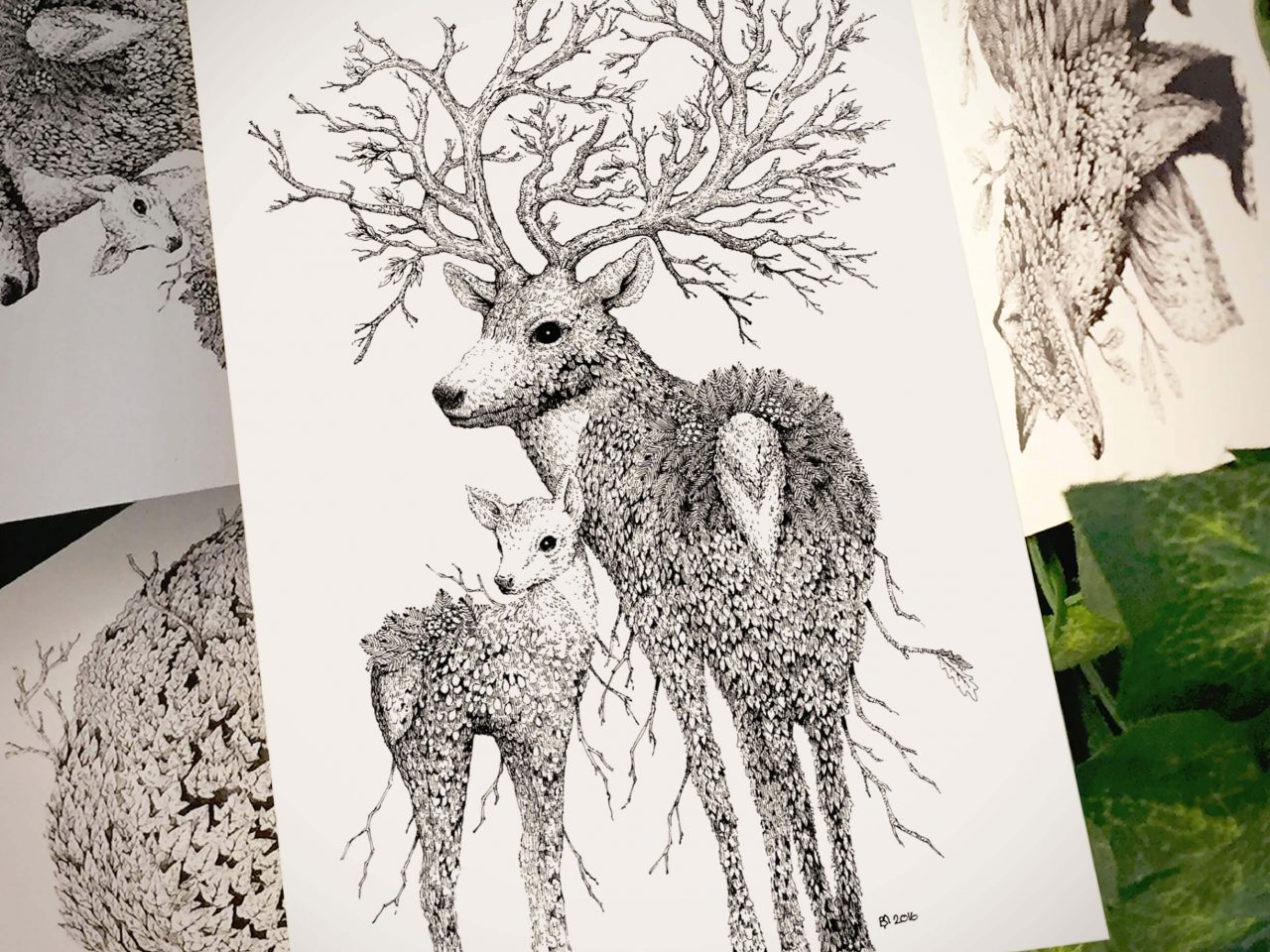 Leaf Stag Deer Postcard - Brett Miley Art