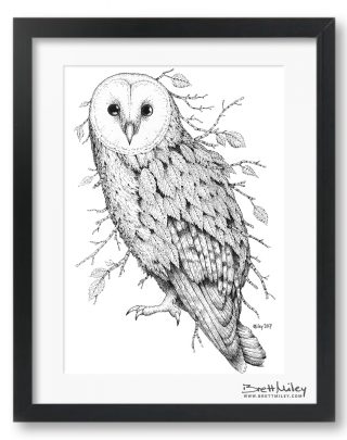 Leaf Barn Owl Framed Original - by Brett Miley Art