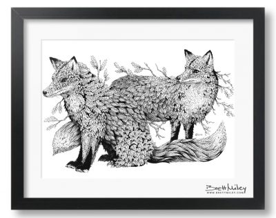 Leaf Foxes Framed Original - by Brett Miley Art