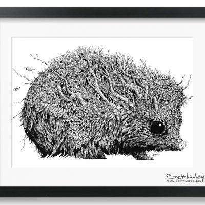 Leaf Hedgehog Framed Original - By Brett Miley Art