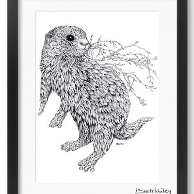 Leaf Otter Framed Original - By Brett Miley Art