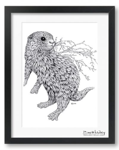 Leaf Otter Framed Original - By Brett Miley Art