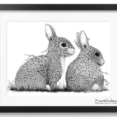 Leaf Rabbits Framed Original - by Brett Miley Art