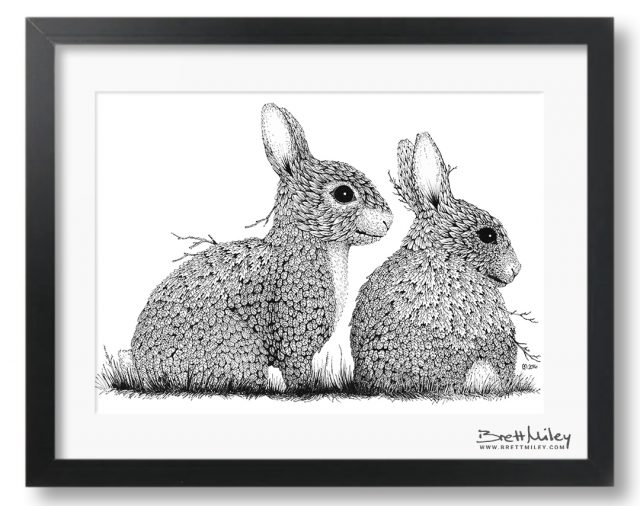 Leaf Rabbits Framed Original - by Brett Miley Art