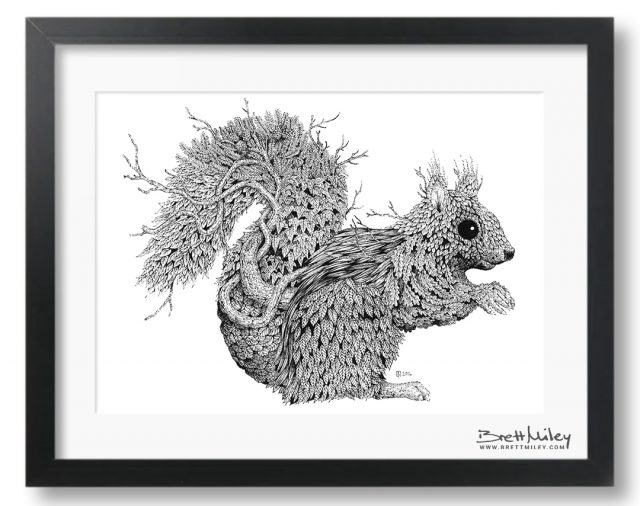 Leaf Squirrel Framed Original - by Brett Miley Art