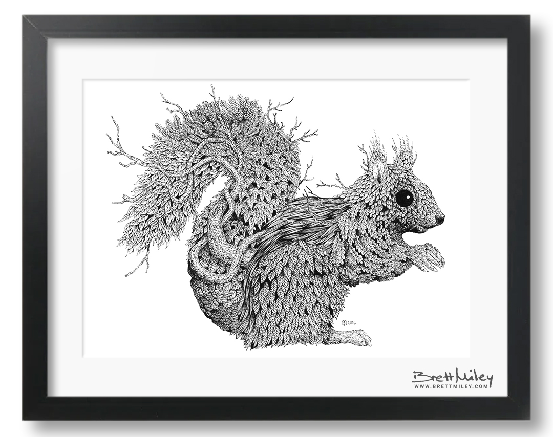Leaf Squirrel Framed Original - by Brett Miley Art