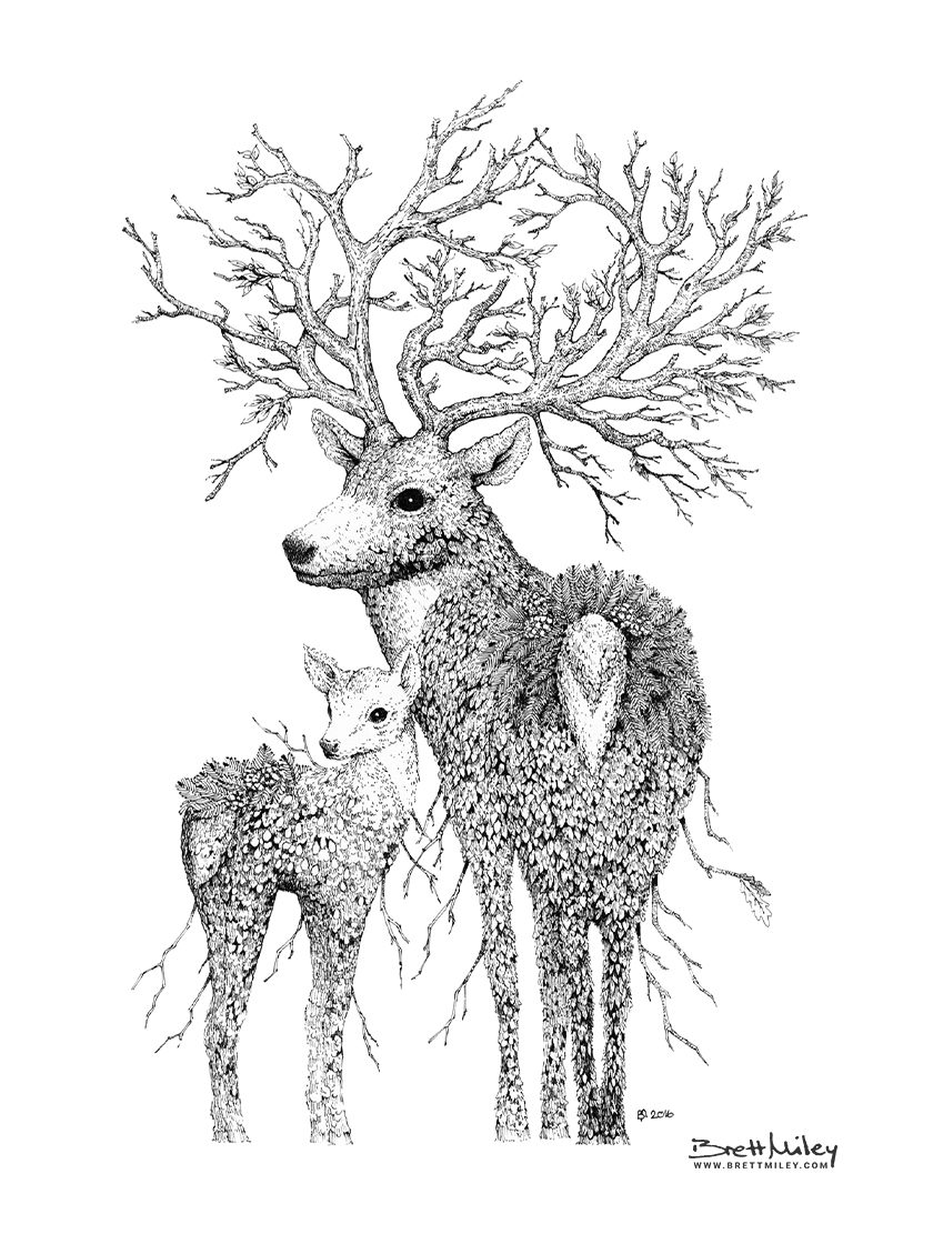 Leaf Stag Deer Print - Brett Miley Art