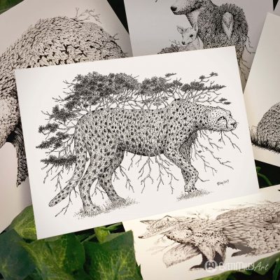 Tree Cheetah Postcard - Brett Miley Art