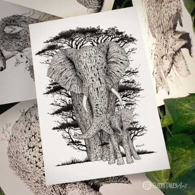 Tree Elephants Postcard - Brett Miley Art