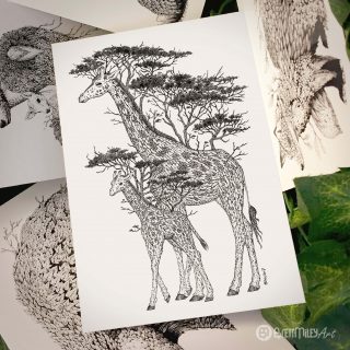 Tree Giraffes Postcard - Brett Miley Art