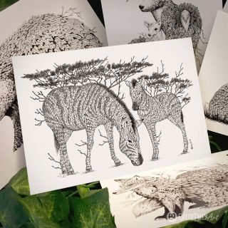 Tree Zebras Postcard - Brett Miley Art