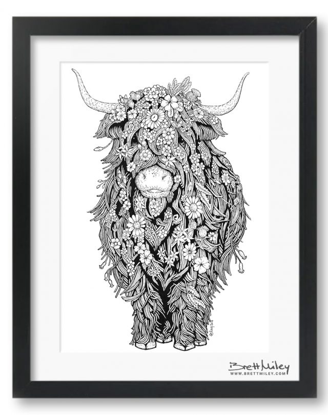 Highland Cow Framed Original Art - By Brett Miley Art