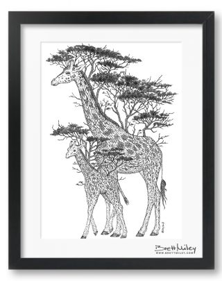 Tree Giraffes Framed Original Art - By Brett Miley Art