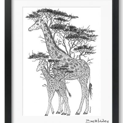 Tree Giraffes Framed Original Art - By Brett Miley Art