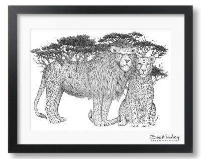Tree Lions Framed Original Art - By Brett Miley Art