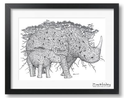 Tree Rhinos Framed Original Art - By Brett Miley Art