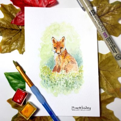 Fox Cub Watercolour Art by Brett Miley