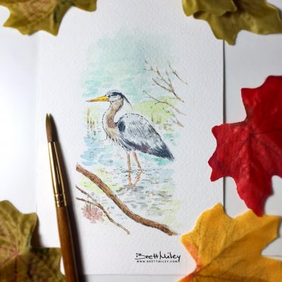 Heron Watercolour Art by Brett Miley