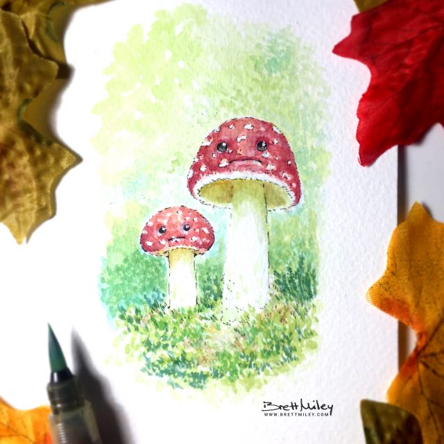Mushrooms Watercolour Art by Brett Miley