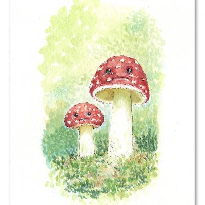 Mushrooms Watercolour Art by Brett Miley