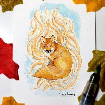 Fox Watercolour Art by Brett Miley