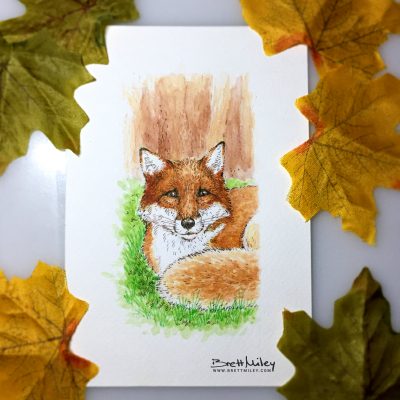 Fox Watercolour Art by Brett Miley