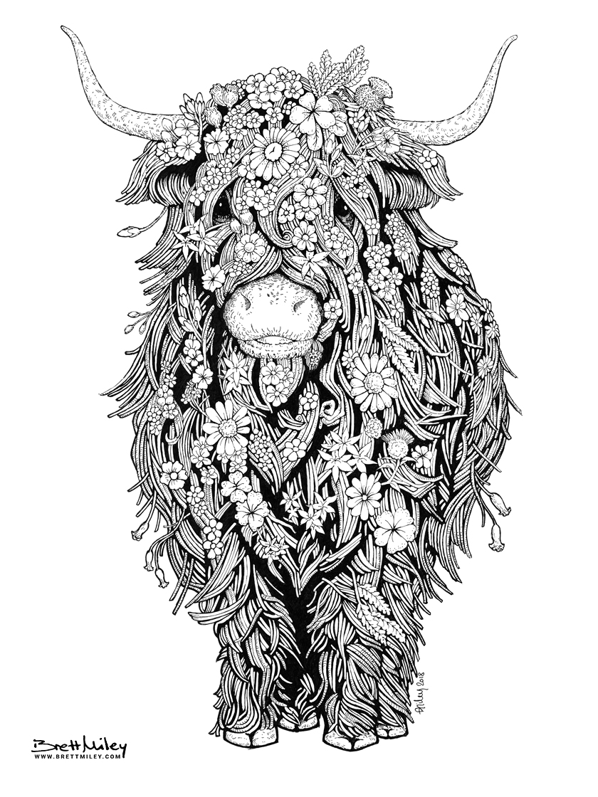 Highland Cow Art Print by Brett Miley Art