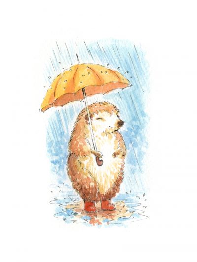 Hedgehog in the Rain by Miley Art
