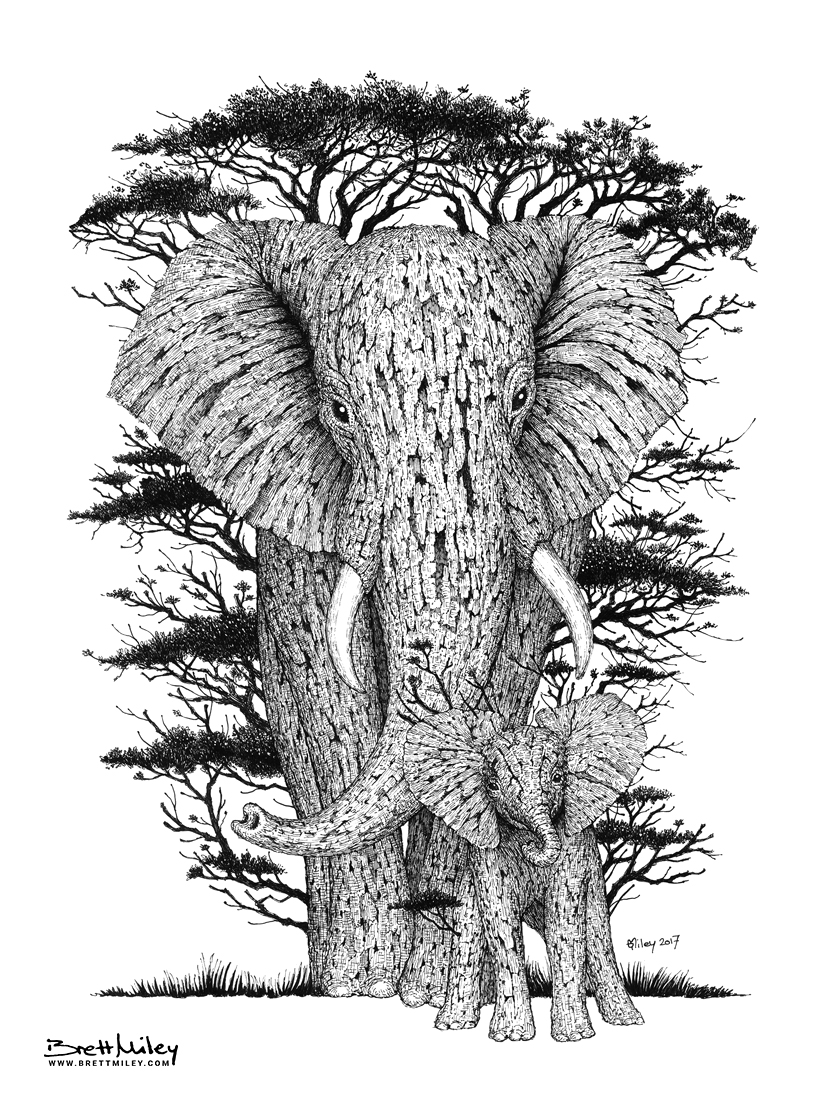 Tree Elephants Print - Brett Miley Art