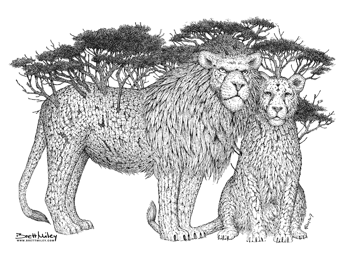 Tree Lions Print - Brett Miley Art