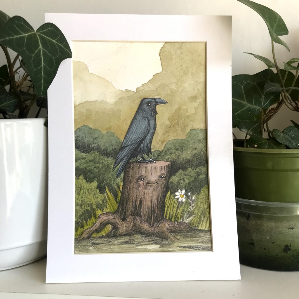 Crow On A Stump Art By Brett Miley
